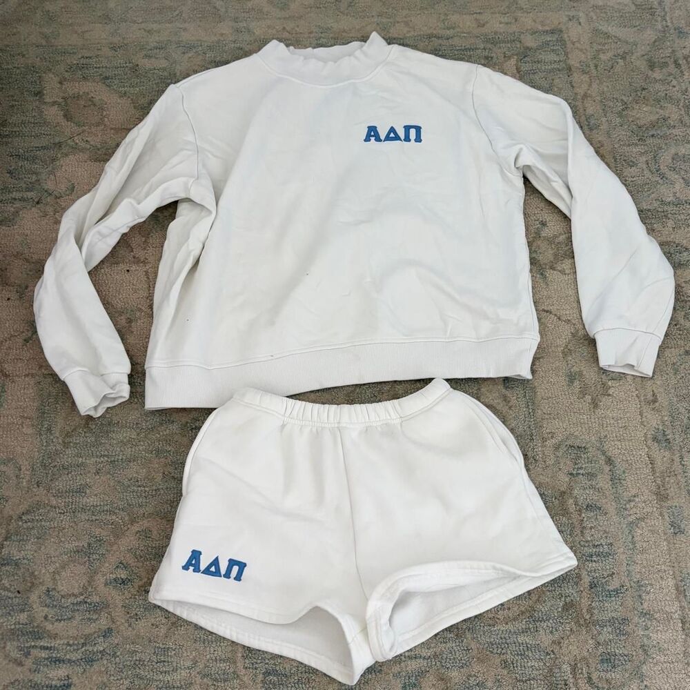 ADPI White Blue Sorority Mock Neck Sweatshirt Shorts Set Greek Life L M